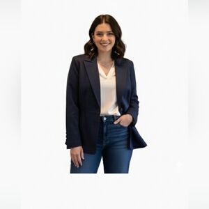 CAbi Navy Plaid Blazer Size 16 Classic Timeless